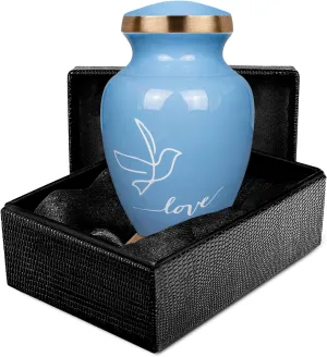 Trupoint Memorials Small Urns for Human Ashes Keepsake, Love Dove Bird Decorative Mini Cremation Urn for Adult Men & Women, Small Light Blue