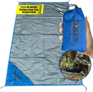 Ultralight Backpacking Tarp Ground Cloth 2.7 oz Waterproof Mini Pocket Blanket 27.5 x 48 Inches Compact Packable Groundsheet Hiking Gear for Two Pouch and Carabiner by DAKOUT Gear