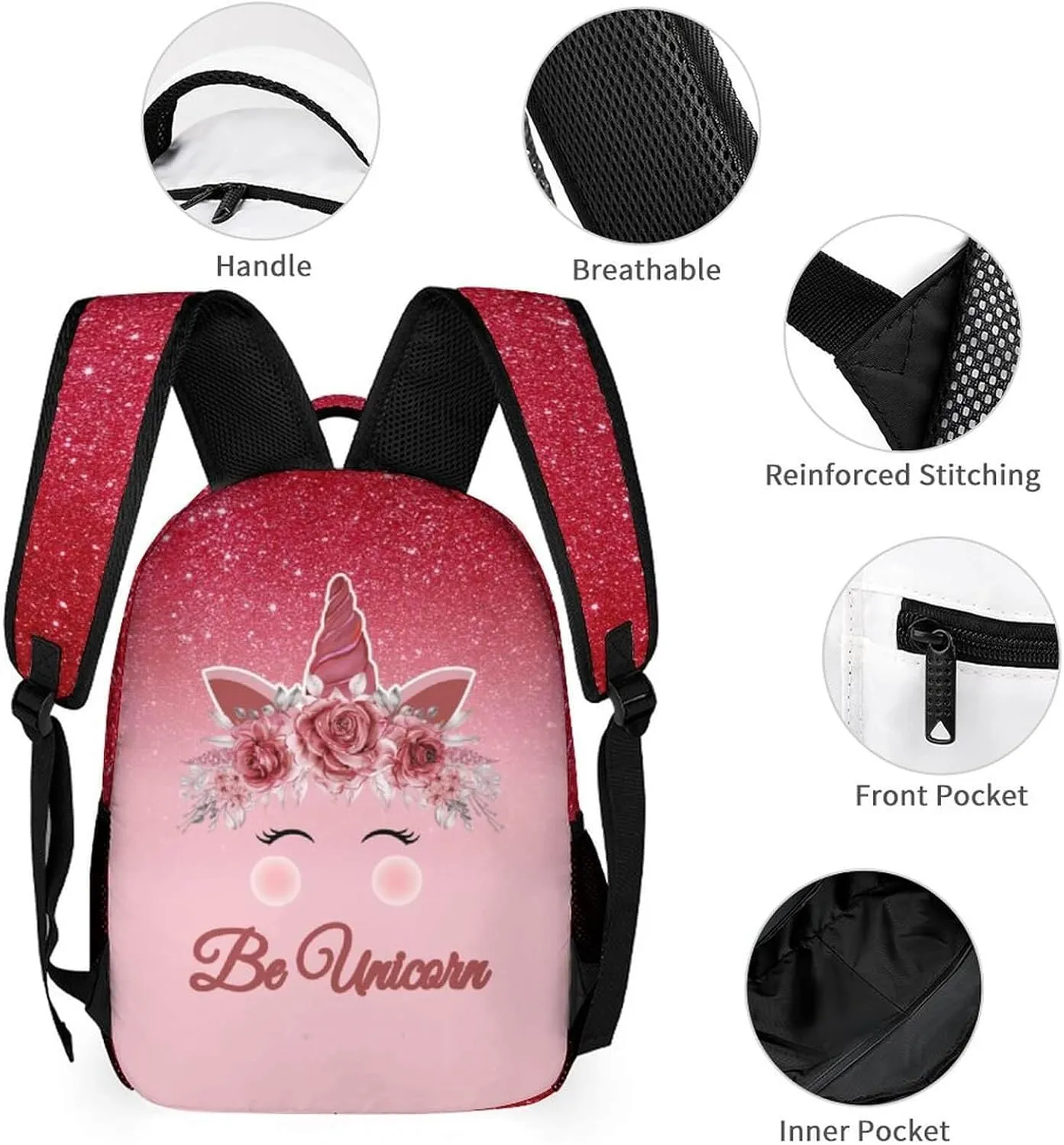Unicorn School Backpack for Kids Girls Boys, 16 Inch Cute Unicorns Themed Bookbag, Personalized School Backpack for Students Children, Lightweight, Large Capacity