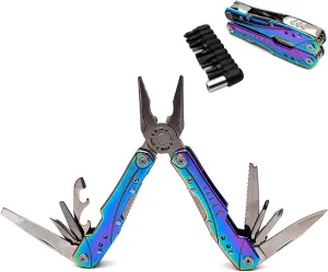 Unique Multitool Pliers Stainless Steel-GETUHAND 14-in-1 Multitool for Women Hunting, Hiking, Camping, Fishing, Outdoor Survival with Multi Knife Sheath/Rainbow Handle/Folding Pliers(Rainbow)