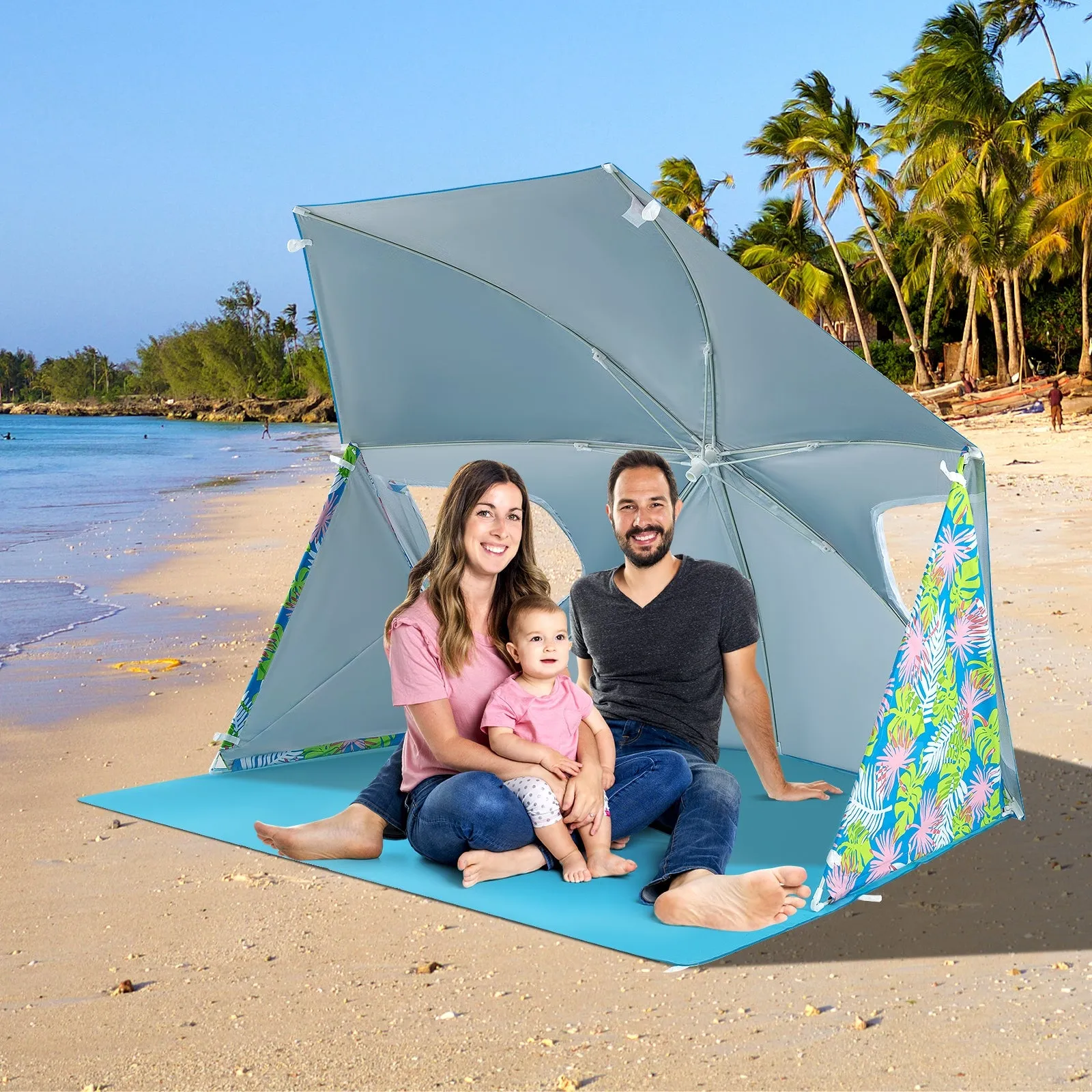 UPF50  Sun Protection Beach Umbrella Tent with Portable Carrying Bag-Blue
