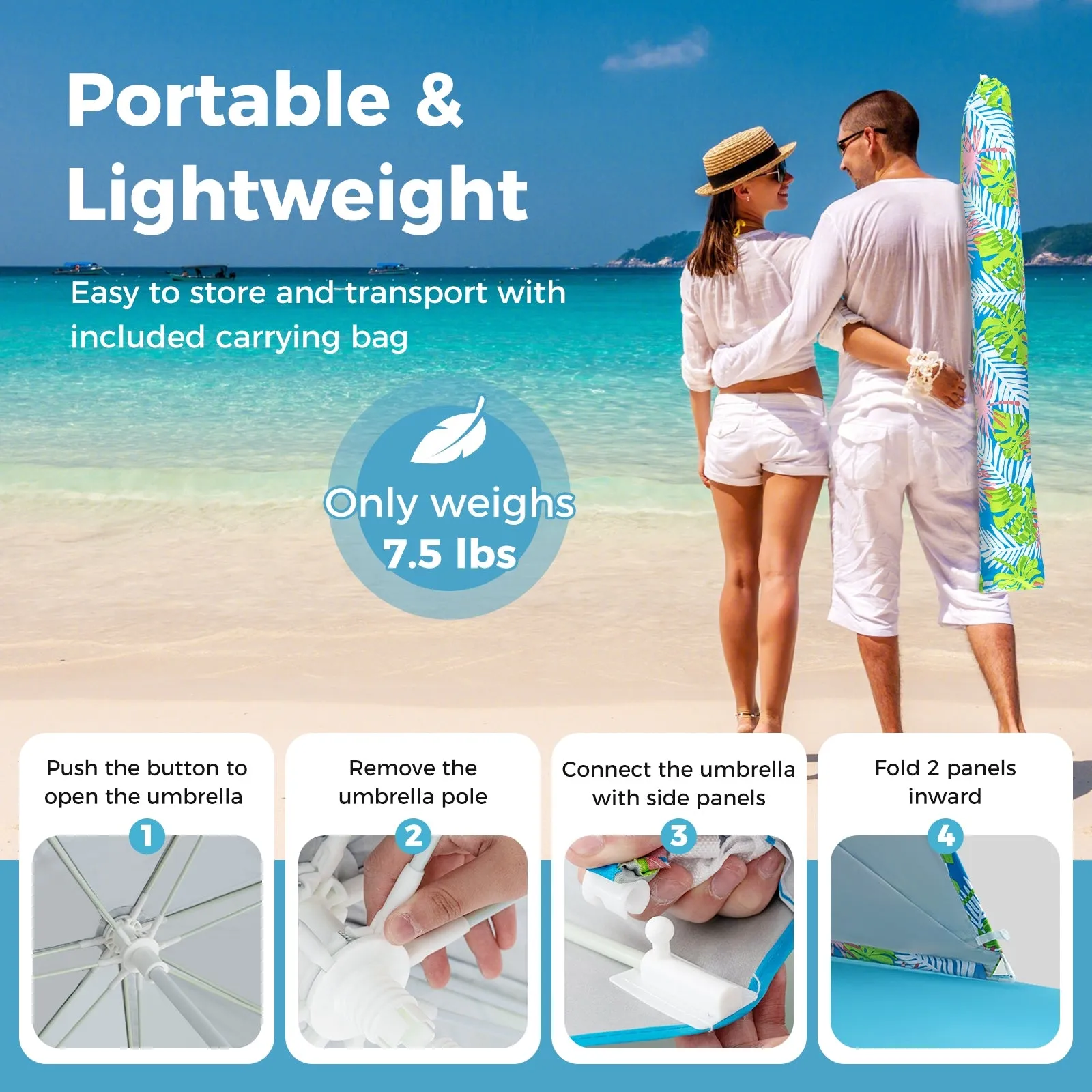 UPF50  Sun Protection Beach Umbrella Tent with Portable Carrying Bag-Blue