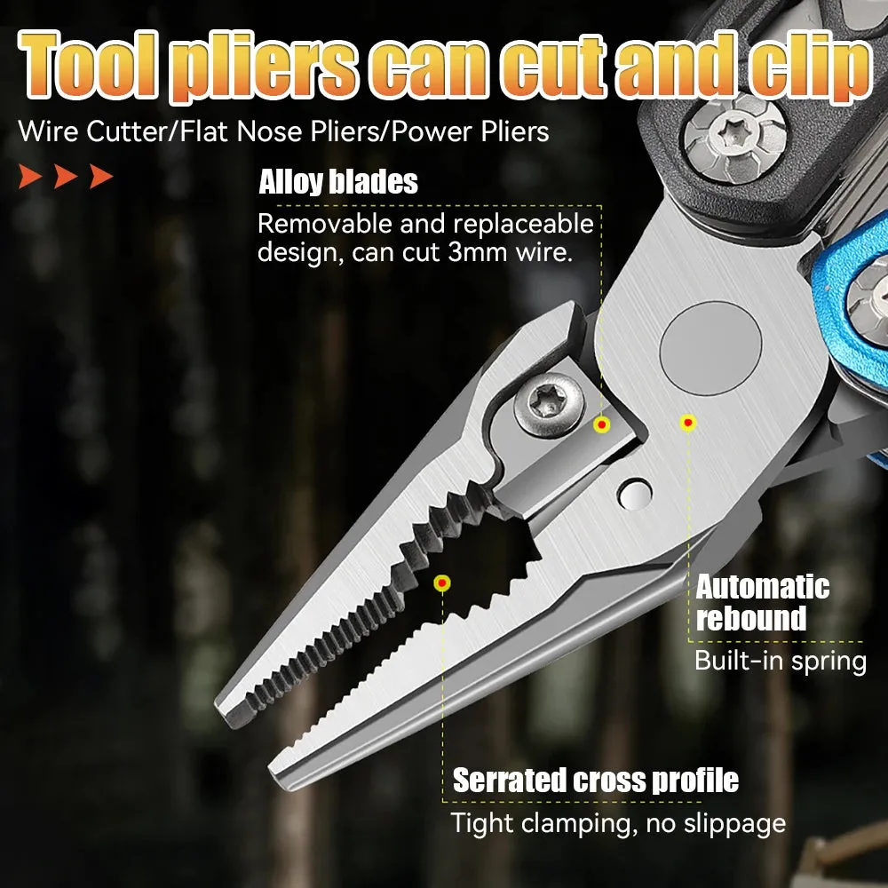 Upgraded 18 in 1 Adjustable Wrench Multitool Hammer Pocket Multi Tool Knife with Spring-Action Pliers For Outdoor Camping Daily