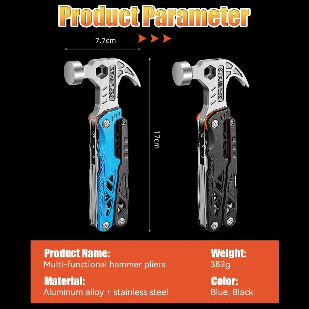 Upgraded 18 in 1 Adjustable Wrench Multitool Hammer Pocket Multi Tool Knife with Spring-Action Pliers For Outdoor Camping Daily