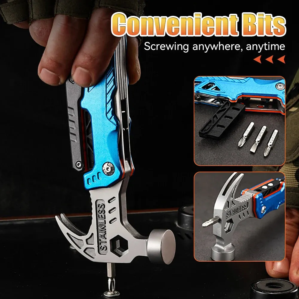 Upgraded 18 in 1 Adjustable Wrench Multitool Hammer Pocket Multi Tool Knife with Spring-Action Pliers For Outdoor Camping Daily