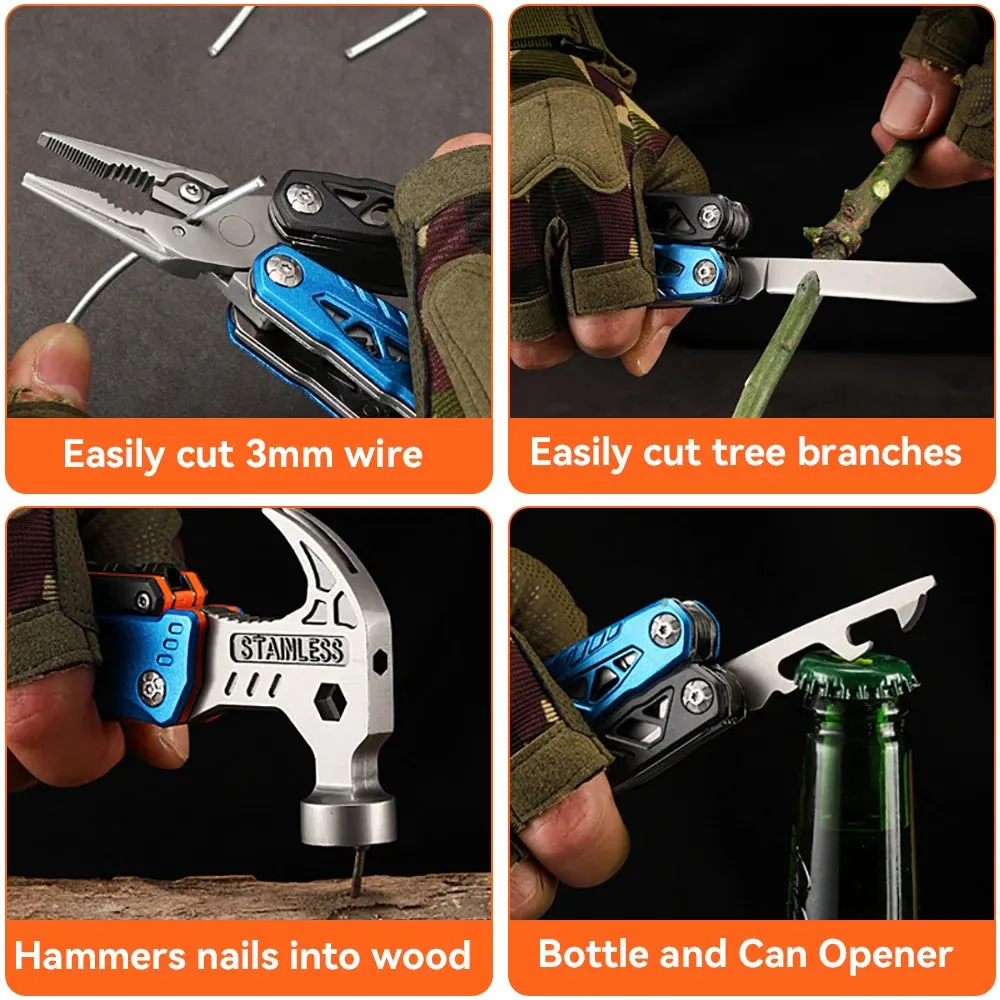 Upgraded 18 in 1 Adjustable Wrench Multitool Hammer Pocket Multi Tool Knife with Spring-Action Pliers For Outdoor Camping Daily