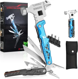 Upgraded 18 in 1 Multitool,Professional Stainless Steel Multitool Pliers with Replaceable Alloy Steel Blades Wire Cutters,Bottle Opener,Nylon Sheath,Apply to Survival,Camping & Hunting（Blue）