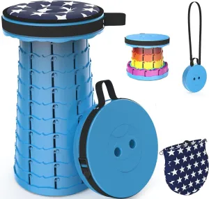 Upgraded Portable Collapsible Folding Stool with Cushion Retractable Telescoping Stool for Adults Sturdy Capacity 400bs Camping Stool for Outdoor Hiking Garden BBQ Fishing (Blue)