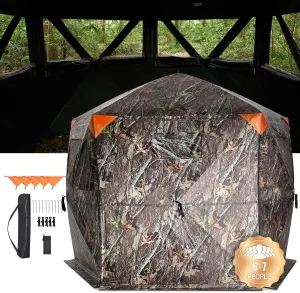 VEVOR Hunting Blind, 270° See Through Ground Blind, Portable Resilient Hunting Tent, 6-7 Person Pop Up Deer Blind for Hunting with Carrying Bag, 4 Horizontal Windows for Turkey and Deer Hunting