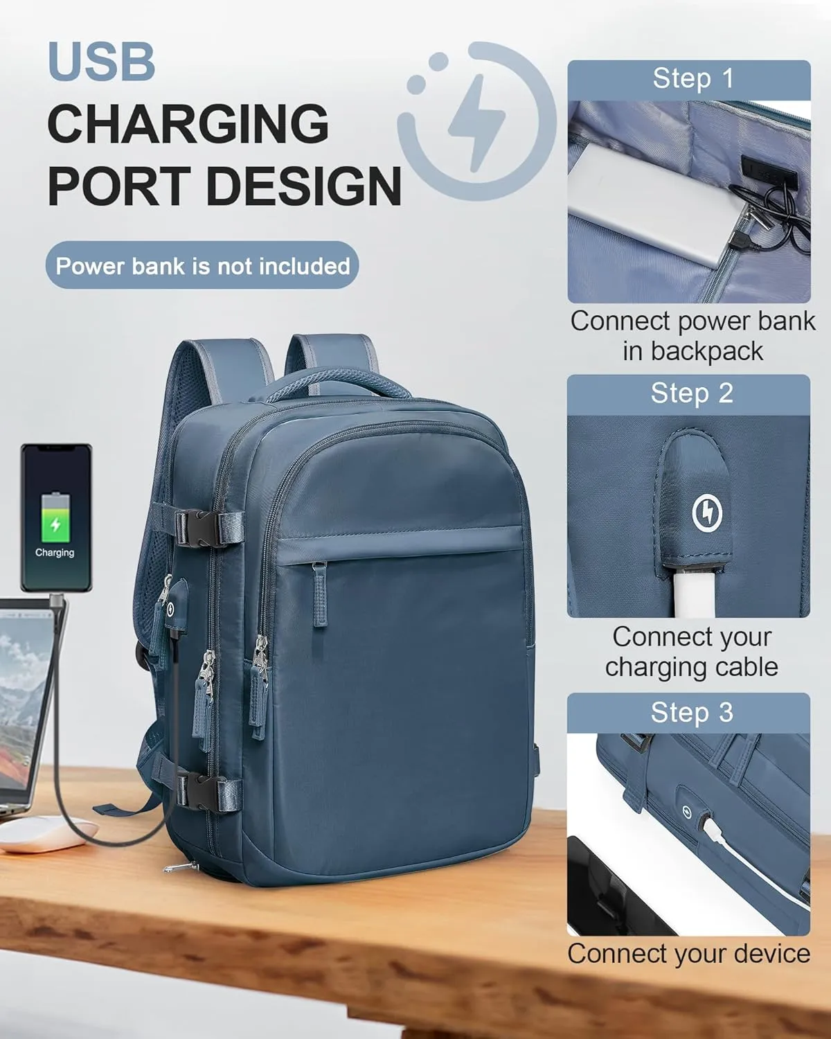 VGCUB Travel Backpack for Women Men Large Work Gym Frontier Airlines Personal Item Bag Business Airport lightweight Daypack Carry on Flight Approved Airplane Backpack Mochilas de Viaje Sapphire Blue