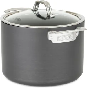 Viking Non Stick Stock Pot, 8 Quart Hard Anodized Nonstick Soup Cooking Pot wth Glass Lid, Gray