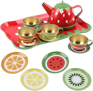 Vokodo Kids Fruit Themed Pretend Play Tea Set 14 Piece Durably Built from Food-Safe Material BPA-Free Kitchen Playset Perfect Early Learning Preschool Toy Great Gift for Children Girls Boys Toddlers
