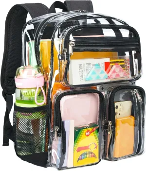 Vorspack Clear Backpack for School - Heavy Duty See Through Bookbag for Girls Boys Large Transparent Backpacks for Work, Travel, Festival - Black