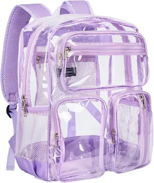 Vorspack Clear Backpack for School - Heavy Duty See Through Bookbag for Girls Boys Large Transparent Backpacks for Work, Travel, Festival - Purple