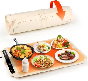 Warming Mat for Food - Full Surface Heating, 7 Level Temperature and 6 Hours Timer, Rollable & Portable,Premium Silicone Nano-Material Food Warmer for Gatherings,Parties,Everyday Use
