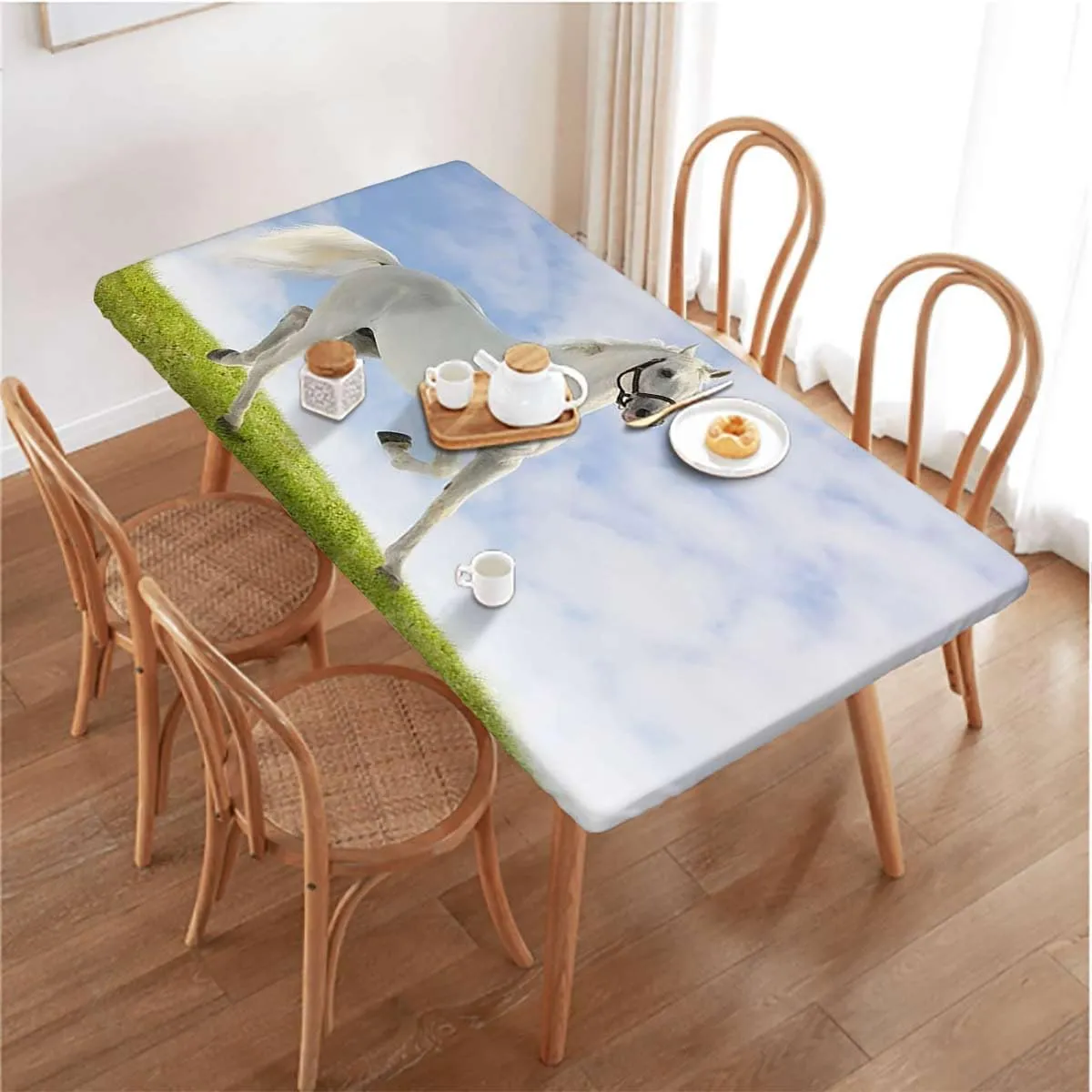 White Black Folding Table Cover White Stallion Running Horse Gallop Motion for Kitchen Parties Wedding Indoor Holiday Dining Table Decor Pads Equestrian Fits up 5 Foot Tables