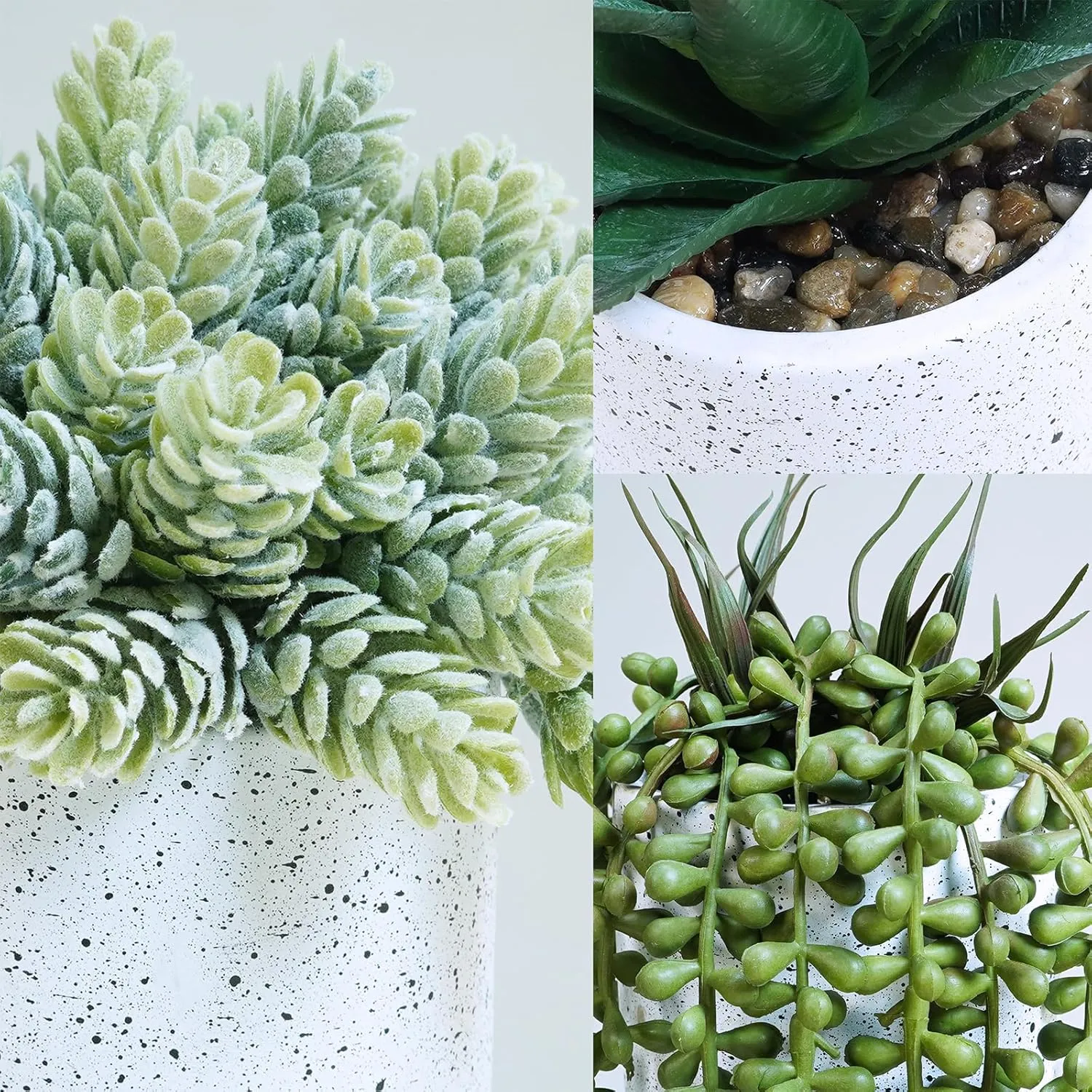 Winlyn Set of 3 Artificial Potted Succulent Plants in White Cement Planters Faux Aloe Hops String of Pearls Plants Small House Plants for Indoor Home Garden Office Desk Tabletop Shelf Decorations