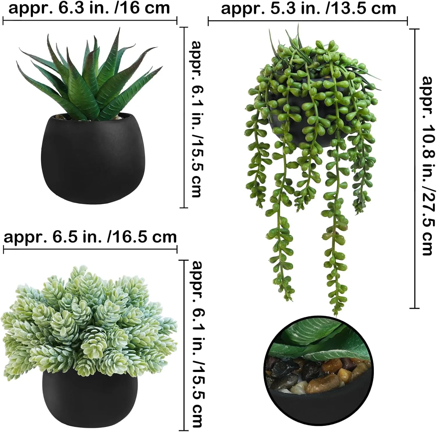 Winlyn Set of 3 Artificial Succulent Plants in Black Concrete Pots Faux Aloe Hops String of Pearls Potted Plants Small Fake Plants Desk Plants for Home Office Desk Kitchen Bathroom Shelf Windowsill