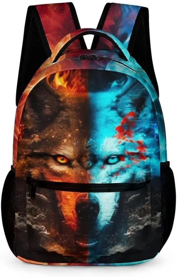 Wolf School Backpack for Kids Girls Boys, 16 Inch Cool Wolf Themed Bookbag, Personality School Backpack for Students Children, Lightweight, Large Capacity