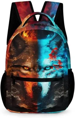 Wolf School Backpack for Kids Girls Boys, 16 Inch Cool Wolf Themed Bookbag, Personality School Backpack for Students Children, Lightweight, Large Capacity