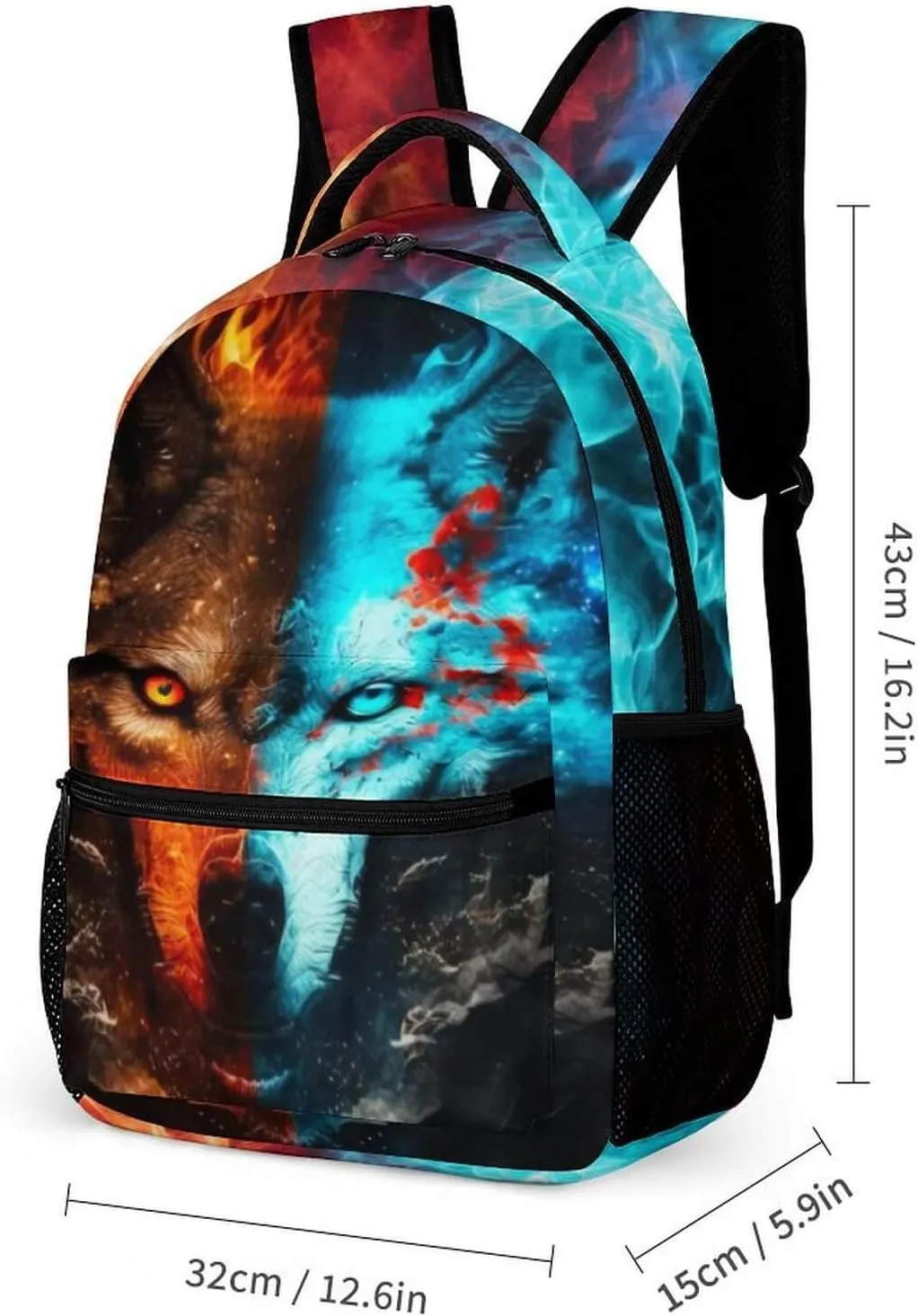 Wolf School Backpack for Kids Girls Boys, 16 Inch Cool Wolf Themed Bookbag, Personality School Backpack for Students Children, Lightweight, Large Capacity