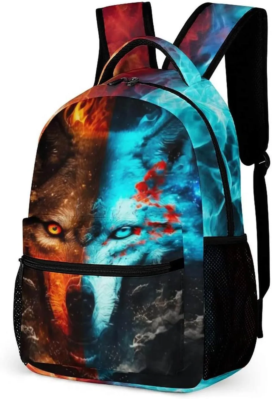 Wolf School Backpack for Kids Girls Boys, 16 Inch Cool Wolf Themed Bookbag, Personality School Backpack for Students Children, Lightweight, Large Capacity