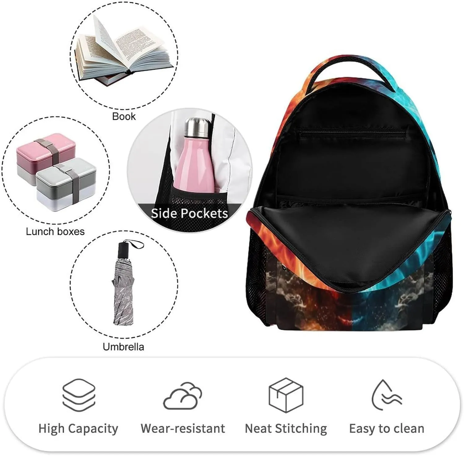 Wolf School Backpack for Kids Girls Boys, 16 Inch Cool Wolf Themed Bookbag, Personality School Backpack for Students Children, Lightweight, Large Capacity