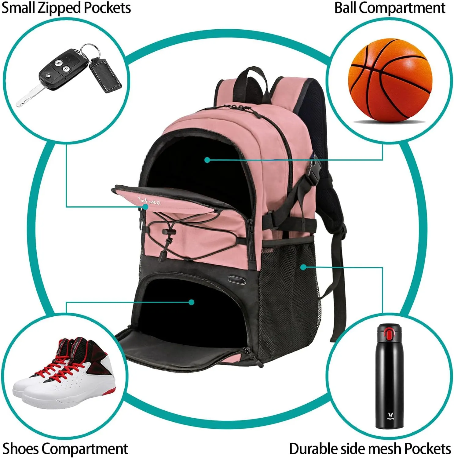 WOLT Basketball Backpack Large Sports Bag with Separate Ball Holder & Shoes Compartment, Best for Basketball, Soccer,Gym