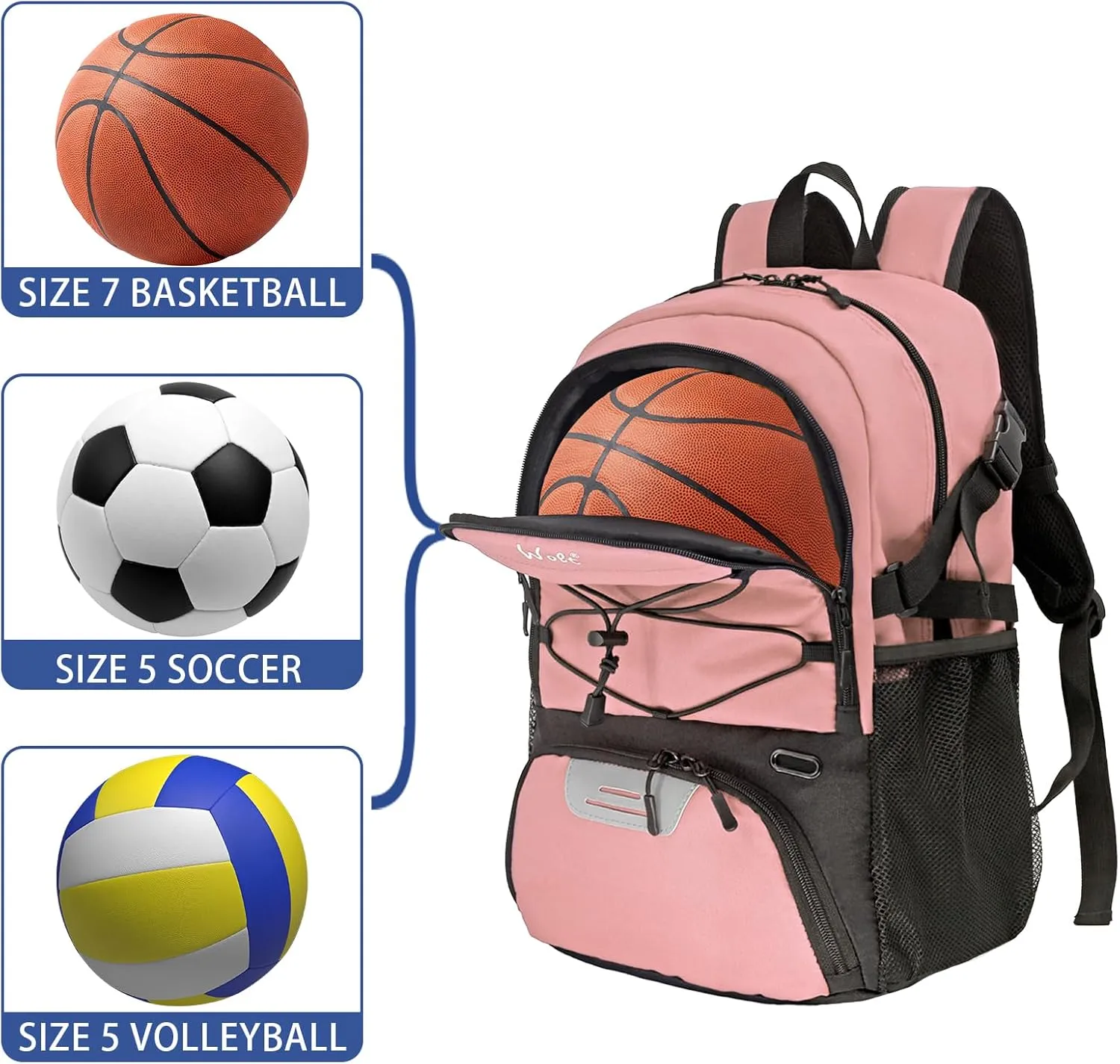 WOLT Basketball Backpack Large Sports Bag with Separate Ball Holder & Shoes Compartment, Best for Basketball, Soccer,Gym