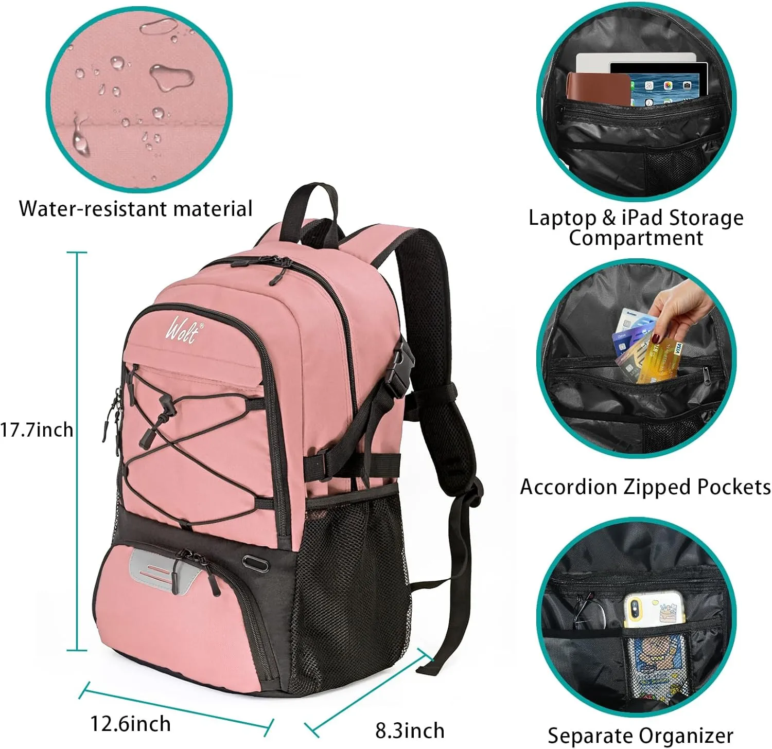 WOLT Basketball Backpack Large Sports Bag with Separate Ball Holder & Shoes Compartment, Best for Basketball, Soccer,Gym