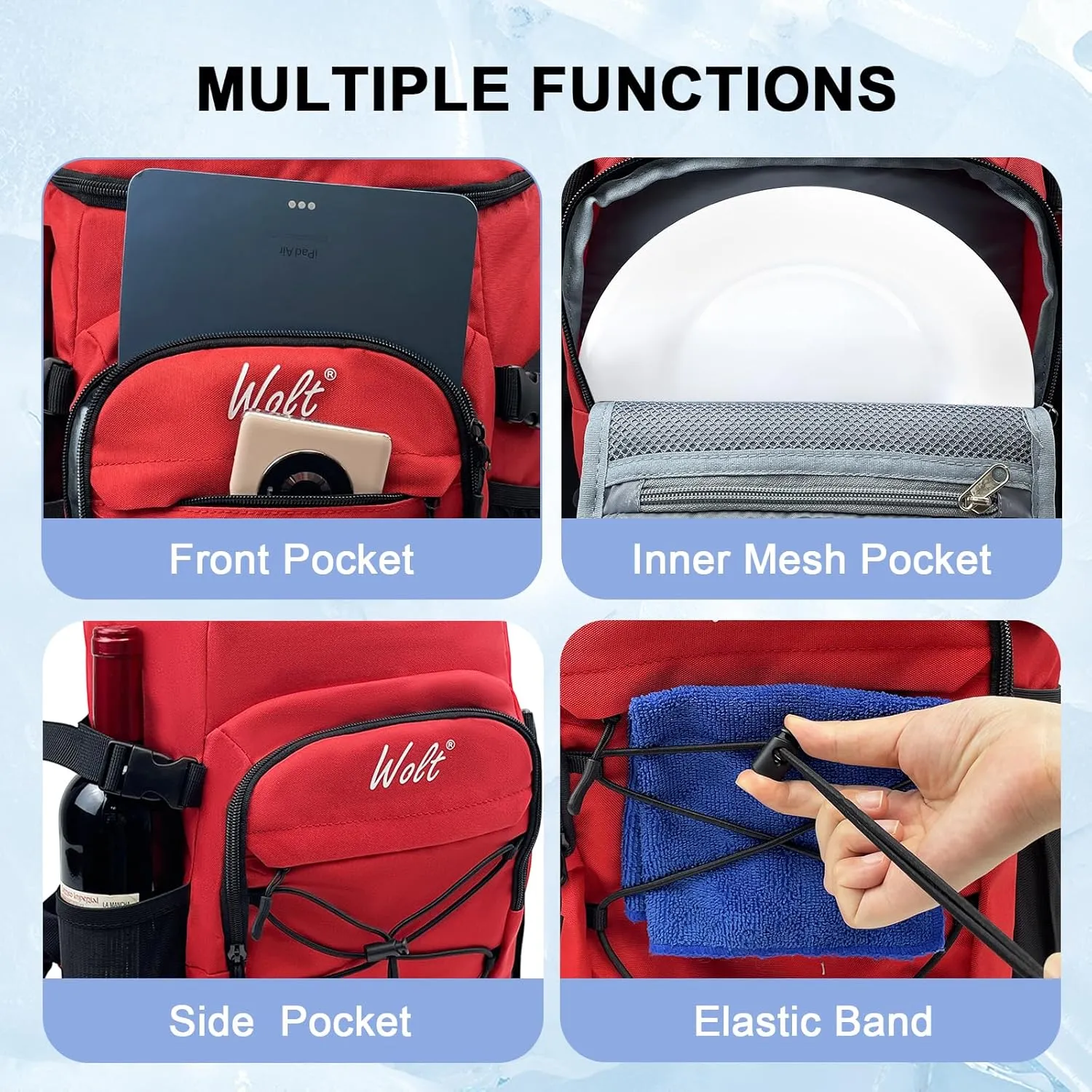 WOLT Cooler Backpack,24 Cans Insulated Backpack Cooler Leakproof,Lightweight Soft Cooler Bag,Camping Cooler,Large Capacity Beach Cooler,Waterproof Travel Cooler Lunch Backpack for Hiking