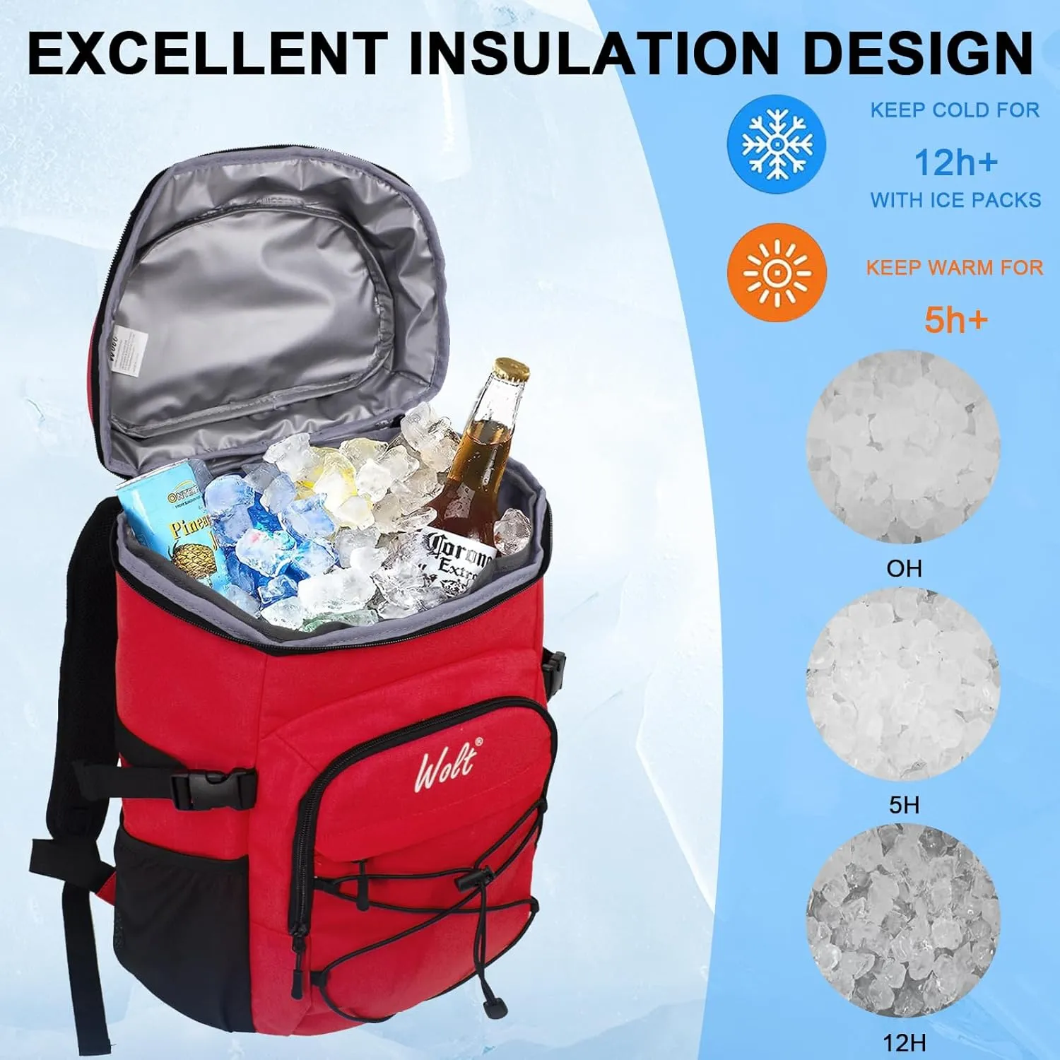 WOLT Cooler Backpack,24 Cans Insulated Backpack Cooler Leakproof,Lightweight Soft Cooler Bag,Camping Cooler,Large Capacity Beach Cooler,Waterproof Travel Cooler Lunch Backpack for Hiking
