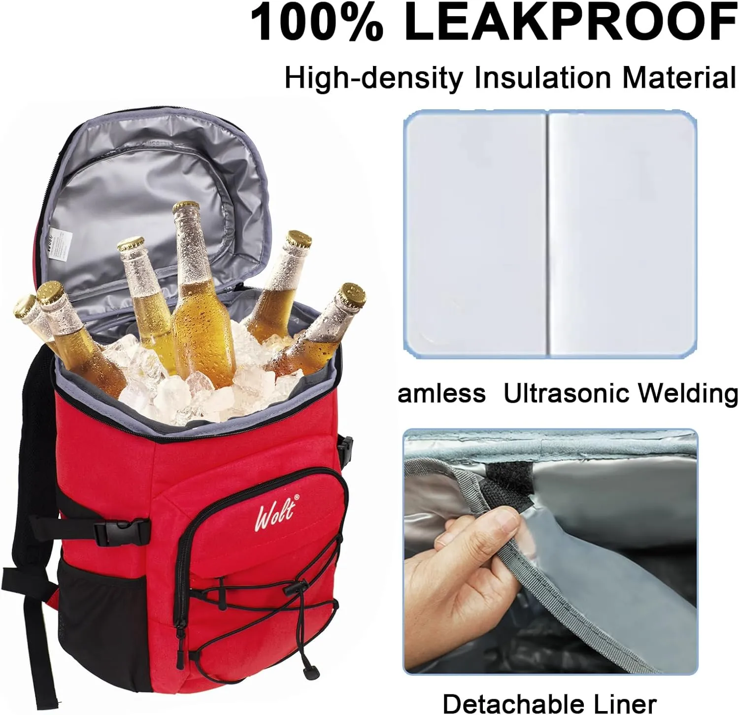 WOLT Cooler Backpack,24 Cans Insulated Backpack Cooler Leakproof,Lightweight Soft Cooler Bag,Camping Cooler,Large Capacity Beach Cooler,Waterproof Travel Cooler Lunch Backpack for Hiking