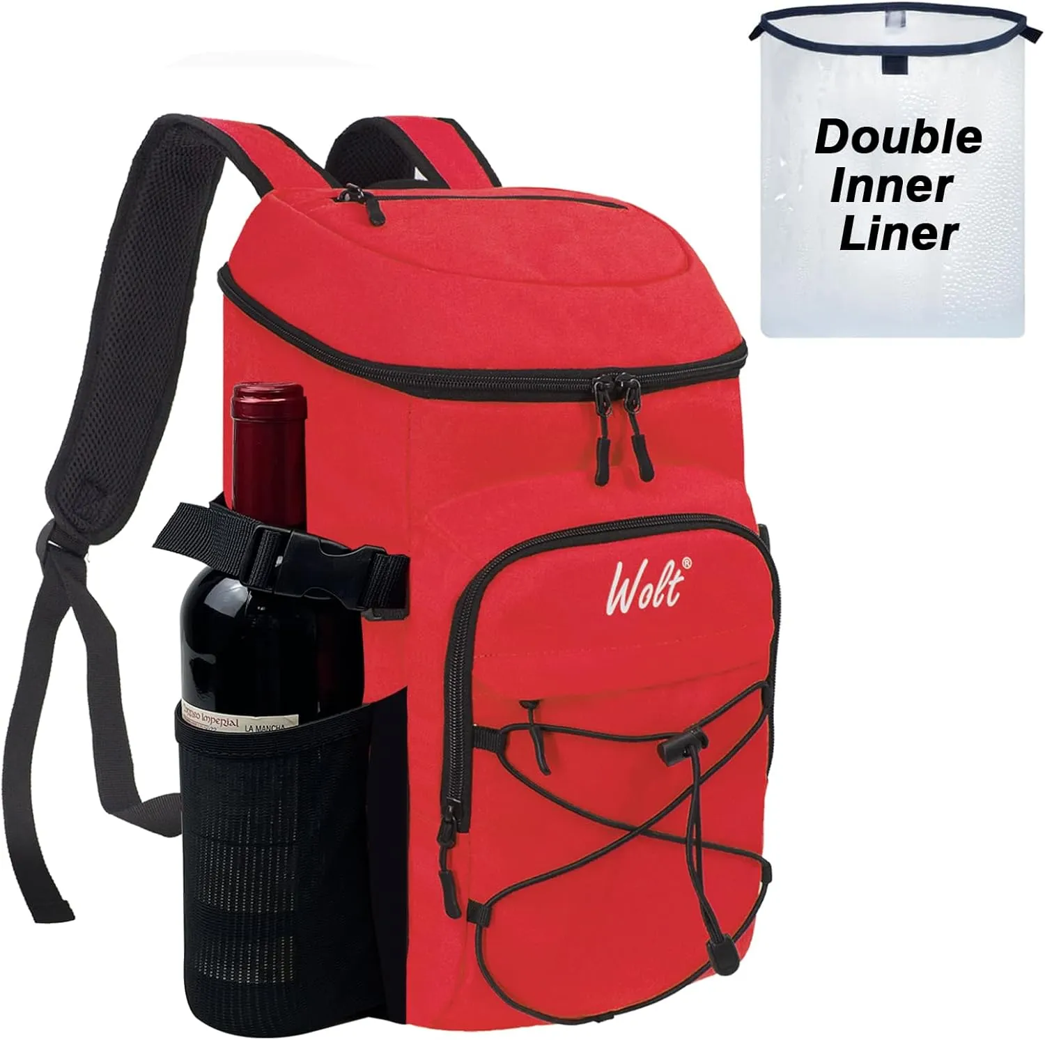 WOLT Cooler Backpack,24 Cans Insulated Backpack Cooler Leakproof,Lightweight Soft Cooler Bag,Camping Cooler,Large Capacity Beach Cooler,Waterproof Travel Cooler Lunch Backpack for Hiking