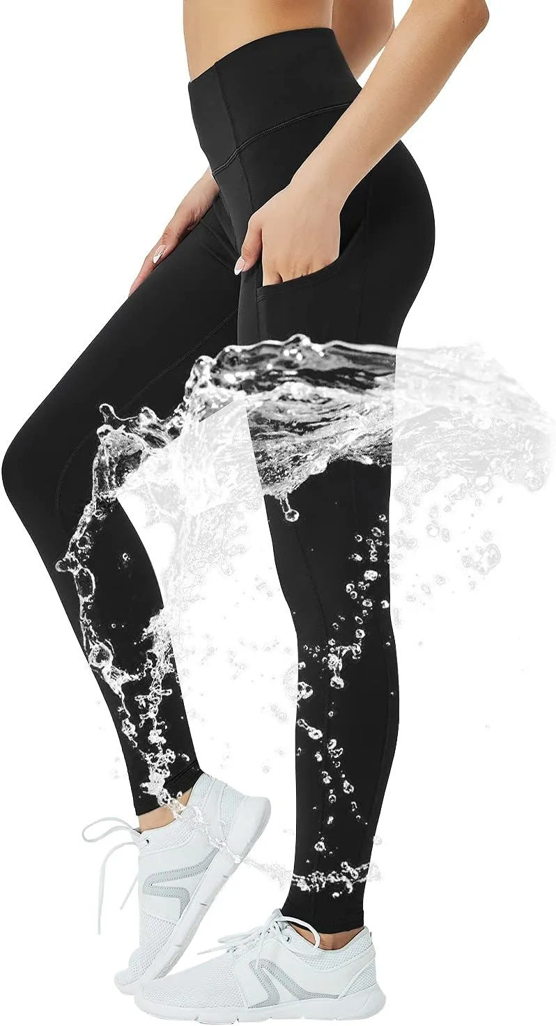 Women's Fleece Lined Leggings with Pocket Water Resistant High Waisted Thermal Winter Yoga Pant for Women Workout