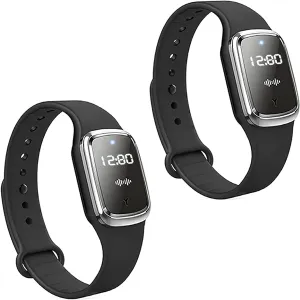 Wskvlcg Ultrasonic Mosquito Repellent Bracelet Watch with Clock Function, USB Rechargeable Anti Mosquito Repeller Wristband Suitable for Adults and Kids Mosquito Insect Repellent Band (2 Pack,Black)