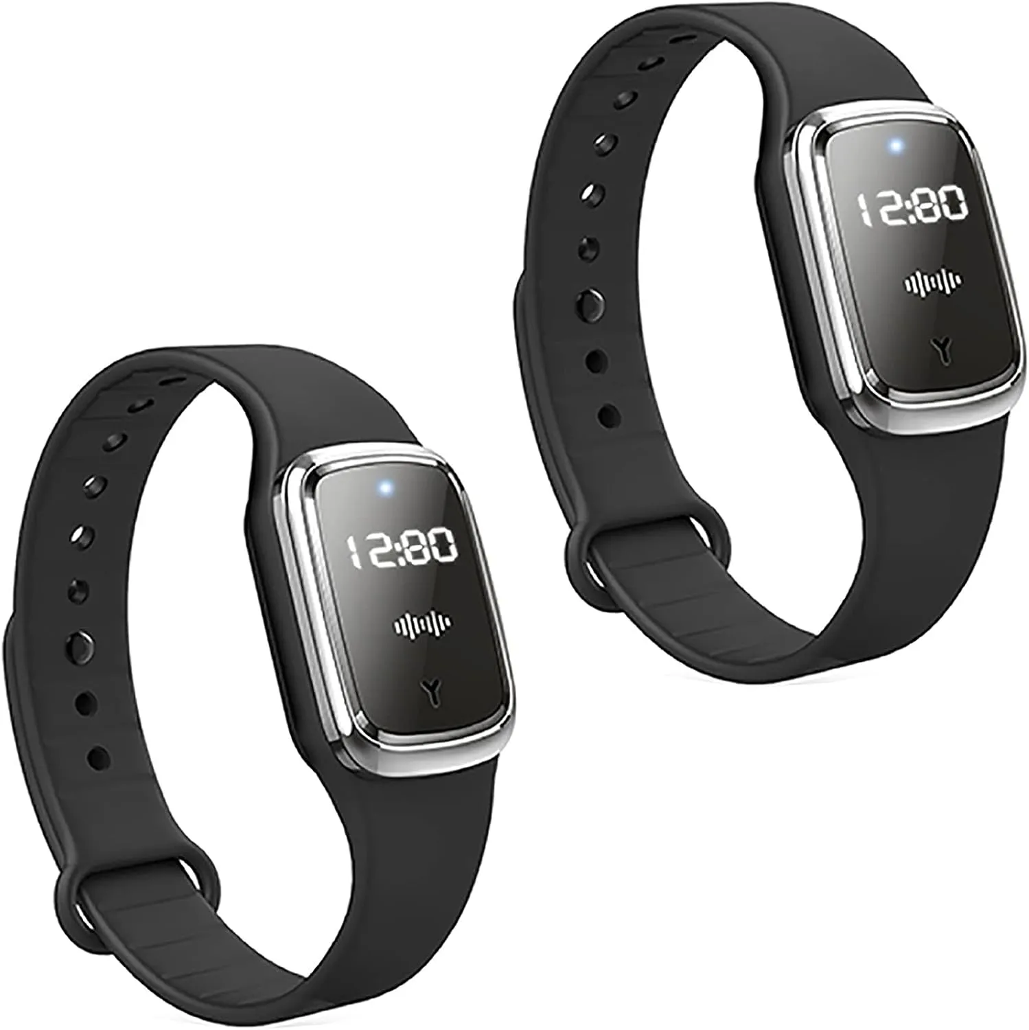 Wskvlcg Ultrasonic Mosquito Repellent Bracelet Watch with Clock Function, USB Rechargeable Anti Mosquito Repeller Wristband Suitable for Adults and Kids Mosquito Insect Repellent Band (2 Pack,Black)