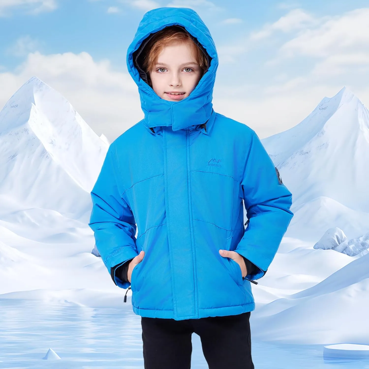 WULFUL Kid's Waterproof Ski Jacket Warm Fleece Hooded Boy's and Girl's Winter Snow Coat Outwear,Windproof RainCoat