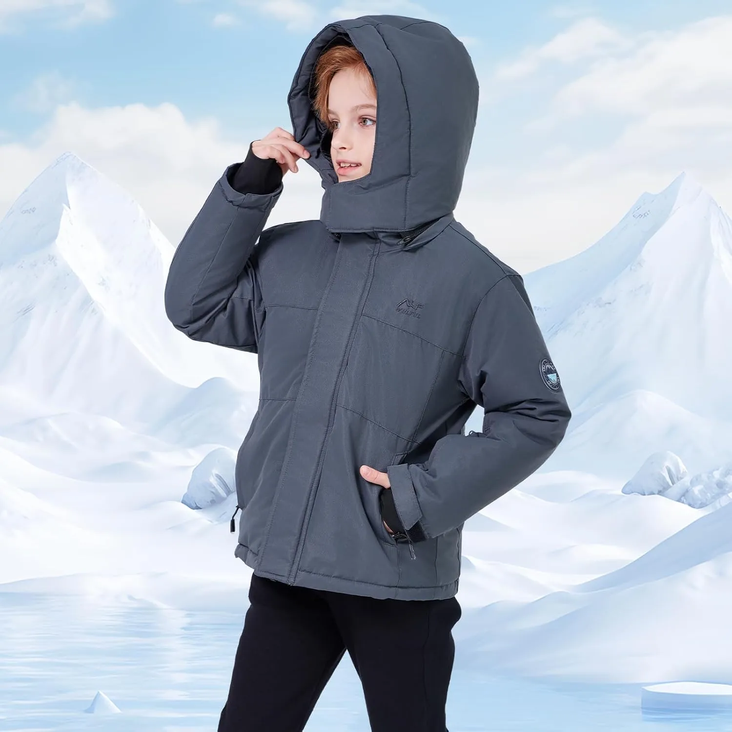 WULFUL Kid's Waterproof Ski Jacket Warm Fleece Hooded Boy's and Girl's Winter Snow Coat Outwear,Windproof RainCoat
