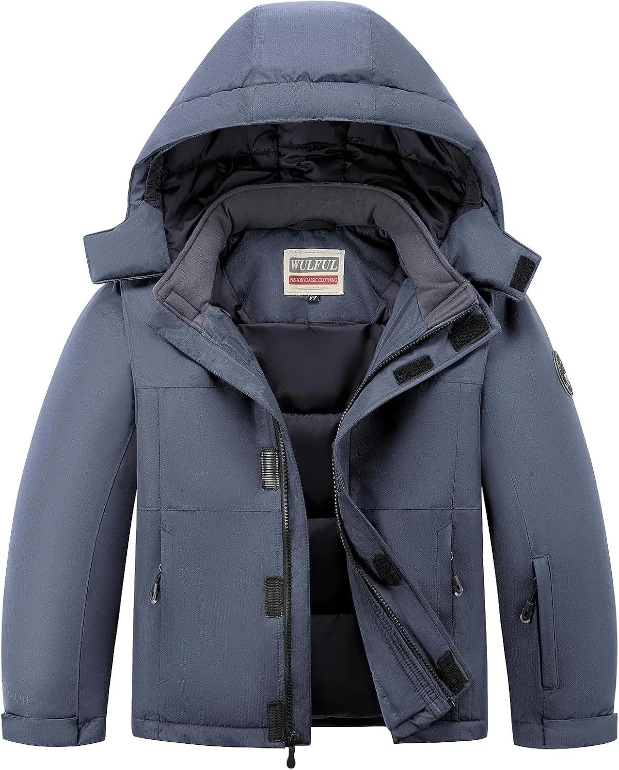WULFUL Kid's Waterproof Ski Jacket Warm Fleece Hooded Boy's and Girl's Winter Snow Coat Outwear,Windproof RainCoat