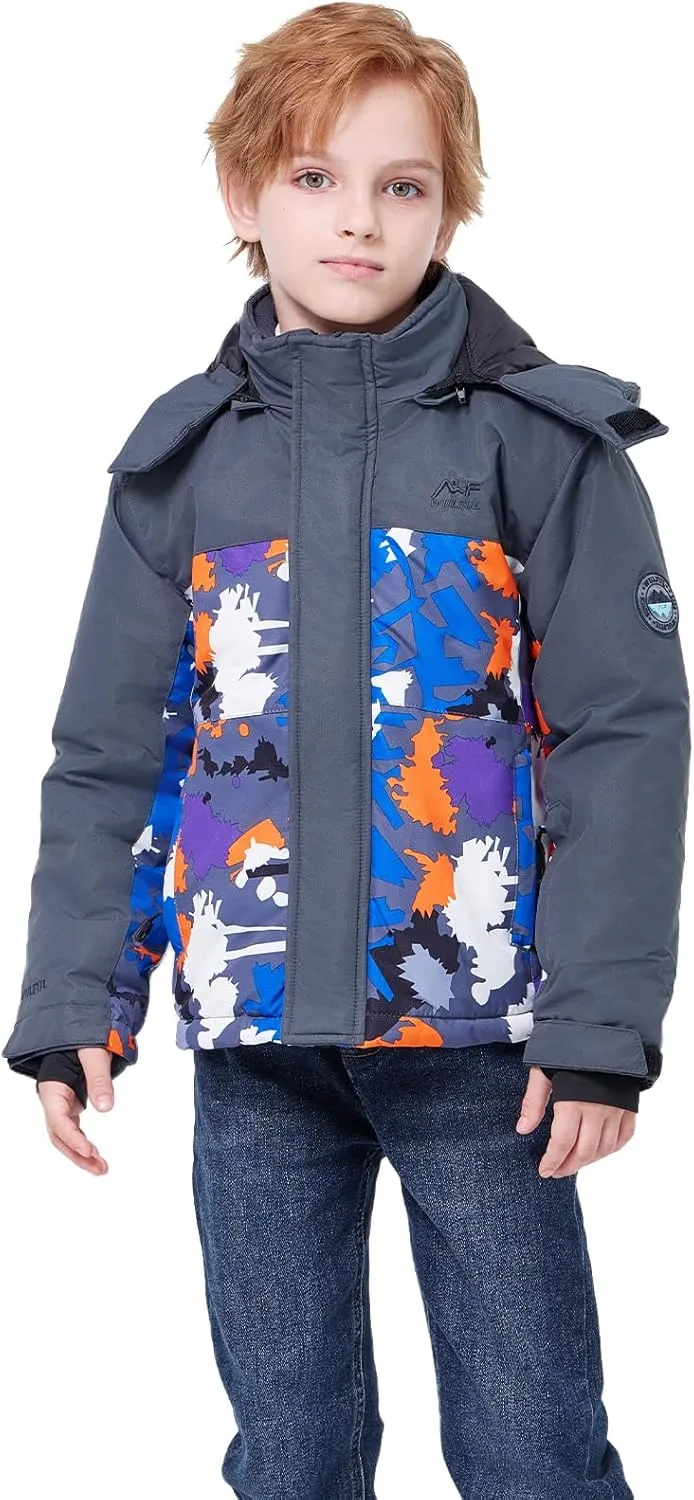 WULFUL Kid's Waterproof Ski Jacket Warm Fleece Hooded Boy's and Girl's Winter Snow Coat Outwear,Windproof RainCoat