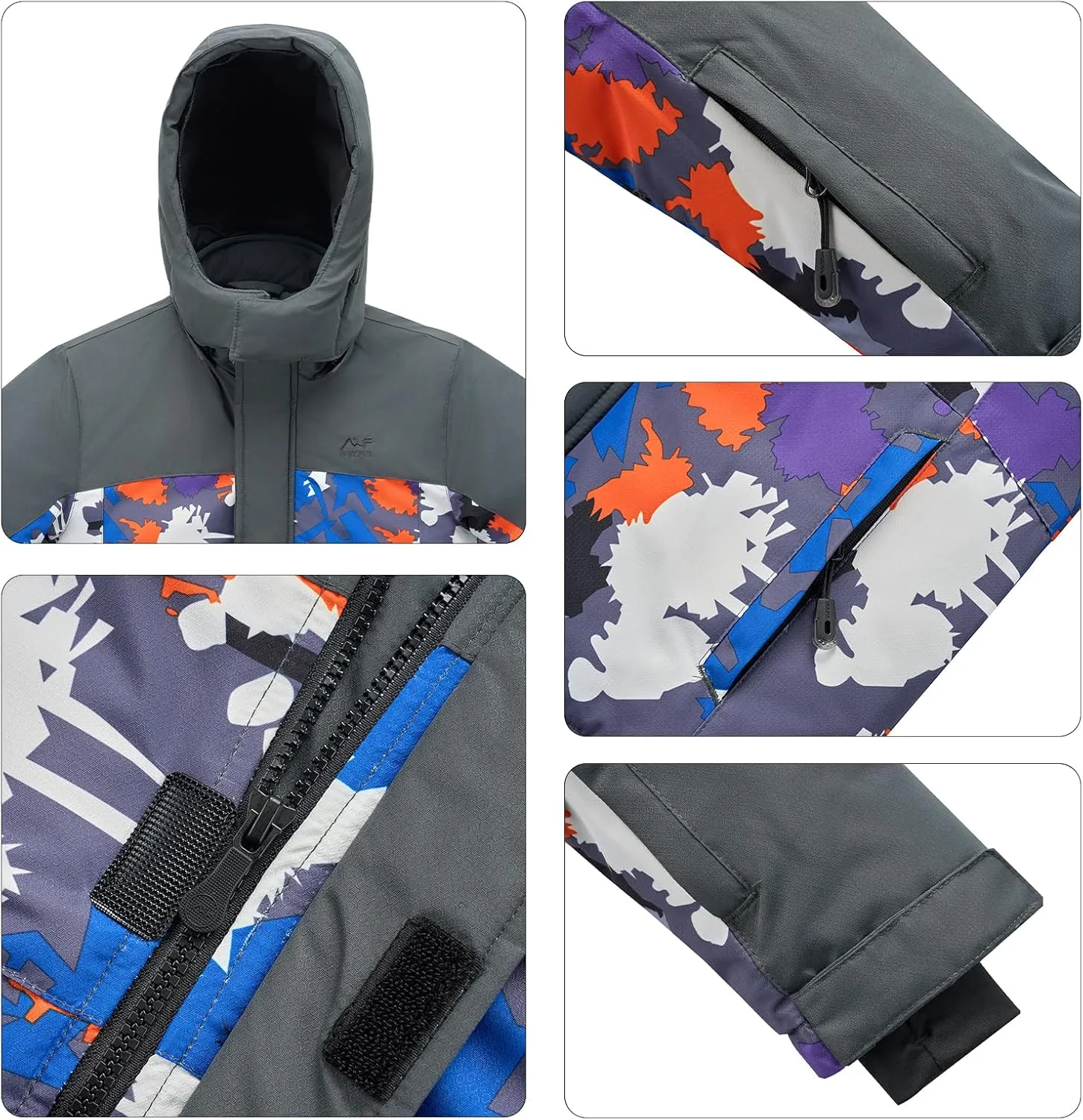 WULFUL Kid's Waterproof Ski Jacket Warm Fleece Hooded Boy's and Girl's Winter Snow Coat Outwear,Windproof RainCoat