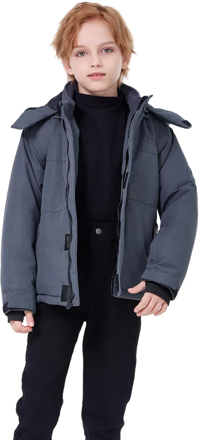 WULFUL Kid's Waterproof Ski Jacket Warm Fleece Hooded Boy's and Girl's Winter Snow Coat Outwear,Windproof RainCoat