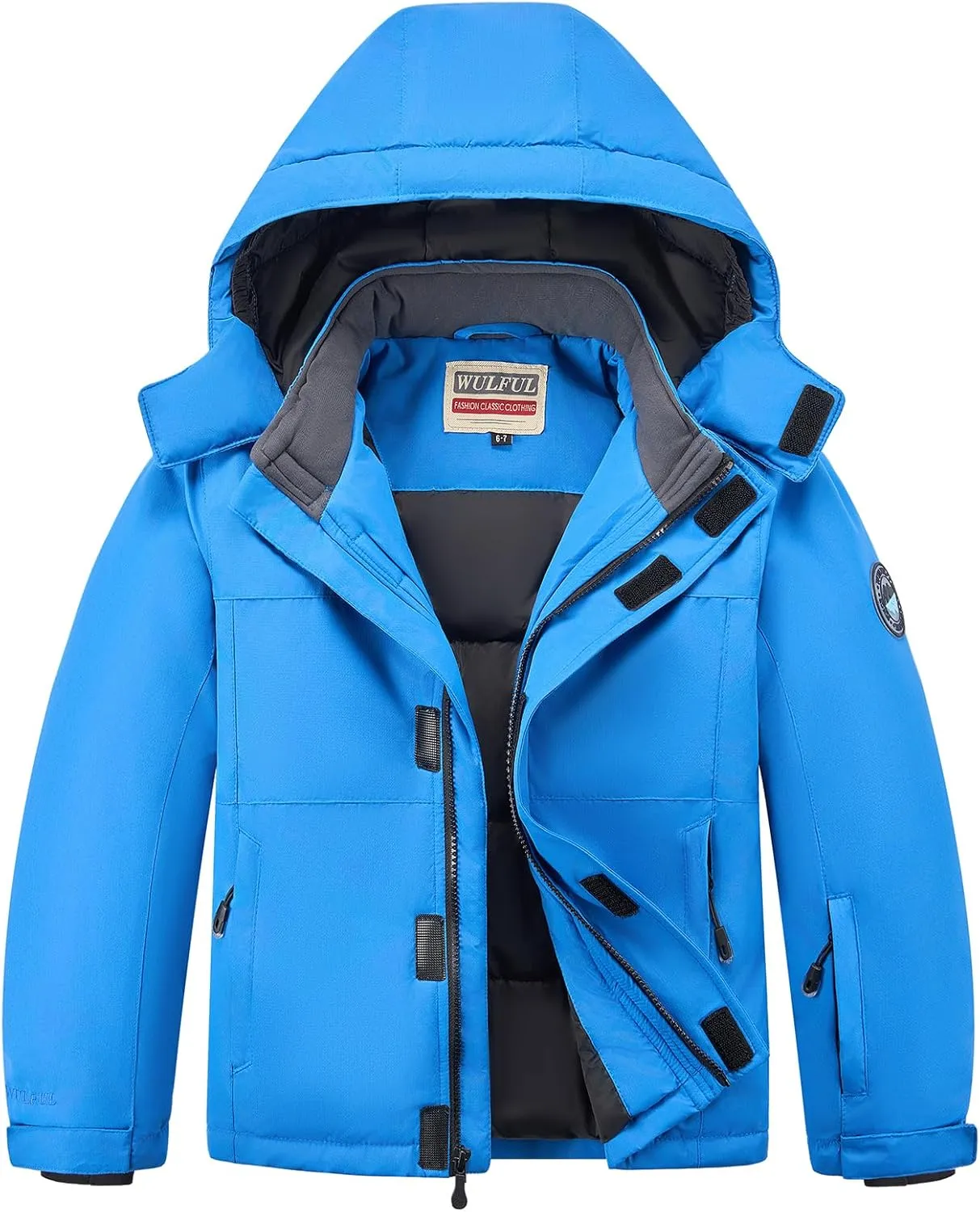 WULFUL Kid's Waterproof Ski Jacket Warm Fleece Hooded Boy's and Girl's Winter Snow Coat Outwear,Windproof RainCoat