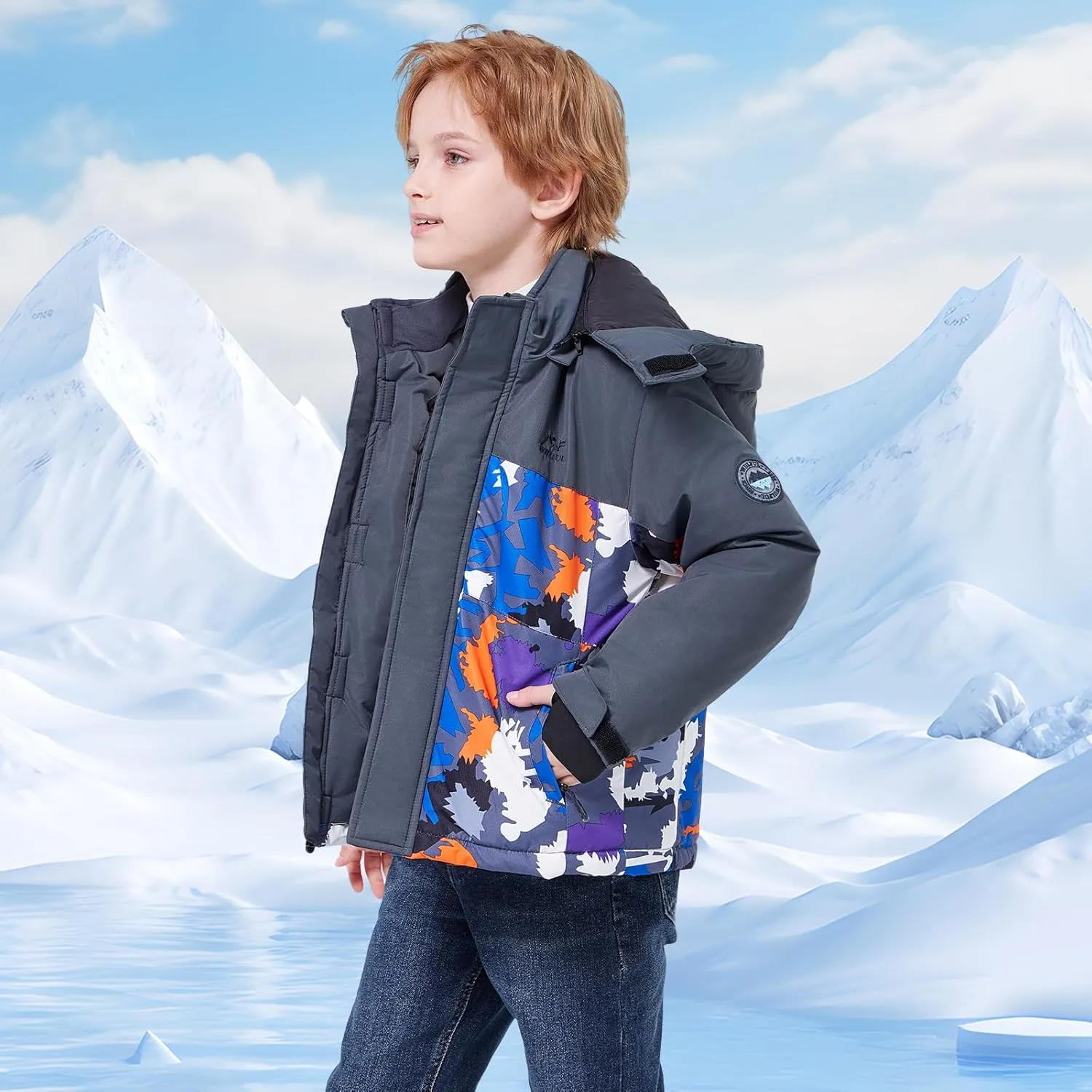 WULFUL Kid's Waterproof Ski Jacket Warm Fleece Hooded Boy's and Girl's Winter Snow Coat Outwear,Windproof RainCoat