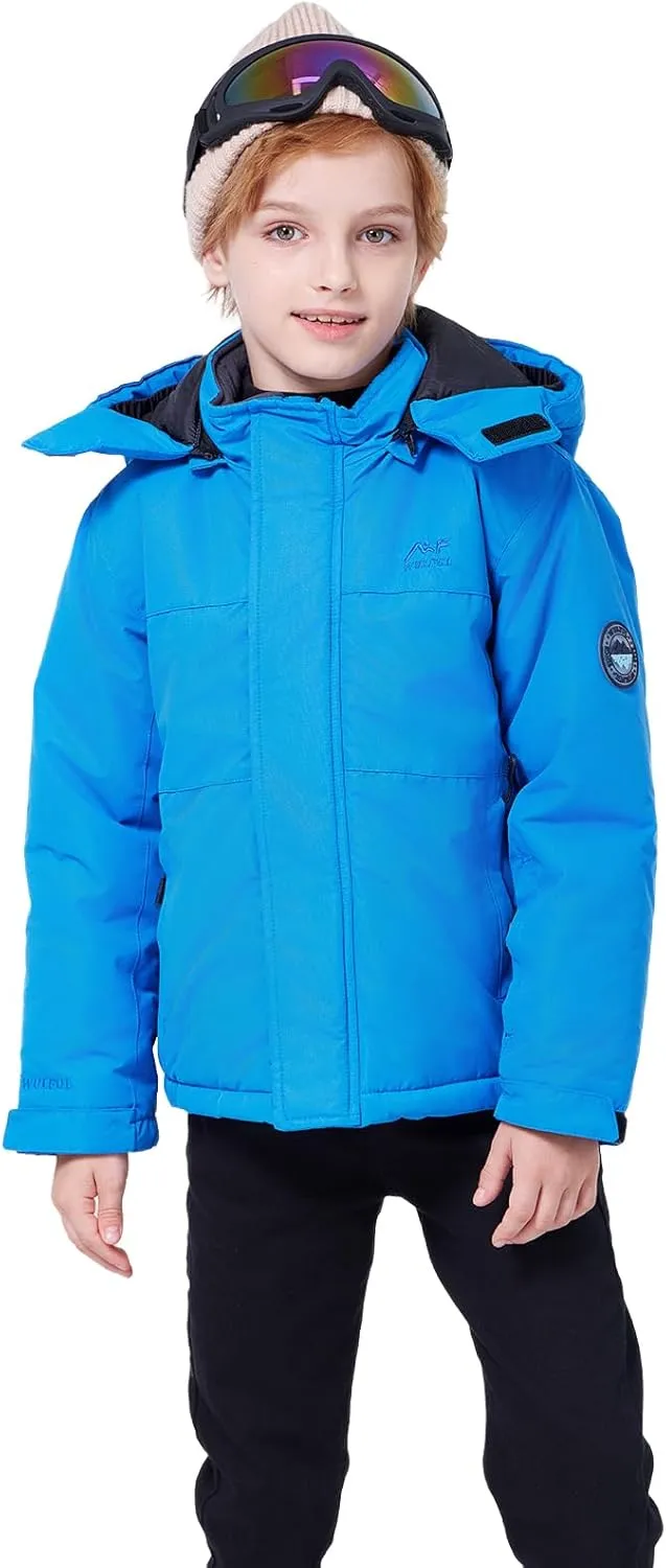 WULFUL Kid's Waterproof Ski Jacket Warm Fleece Hooded Boy's and Girl's Winter Snow Coat Outwear,Windproof RainCoat