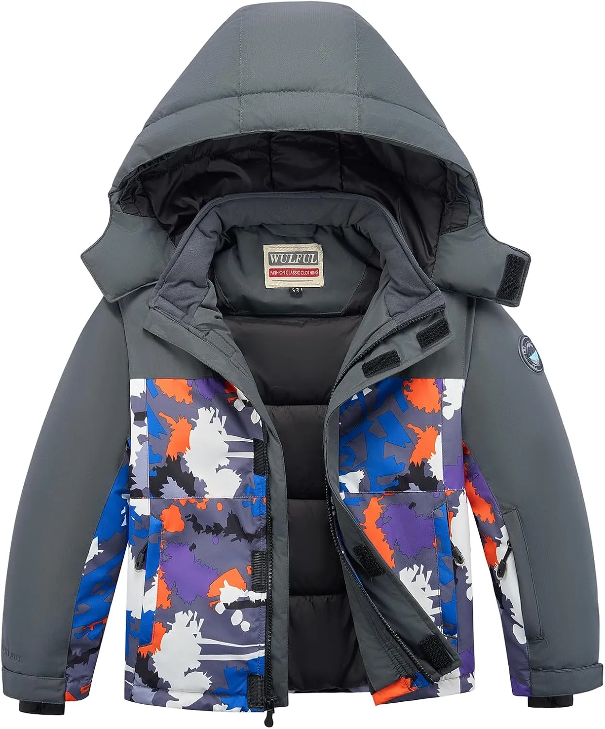 WULFUL Kid's Waterproof Ski Jacket Warm Fleece Hooded Boy's and Girl's Winter Snow Coat Outwear,Windproof RainCoat