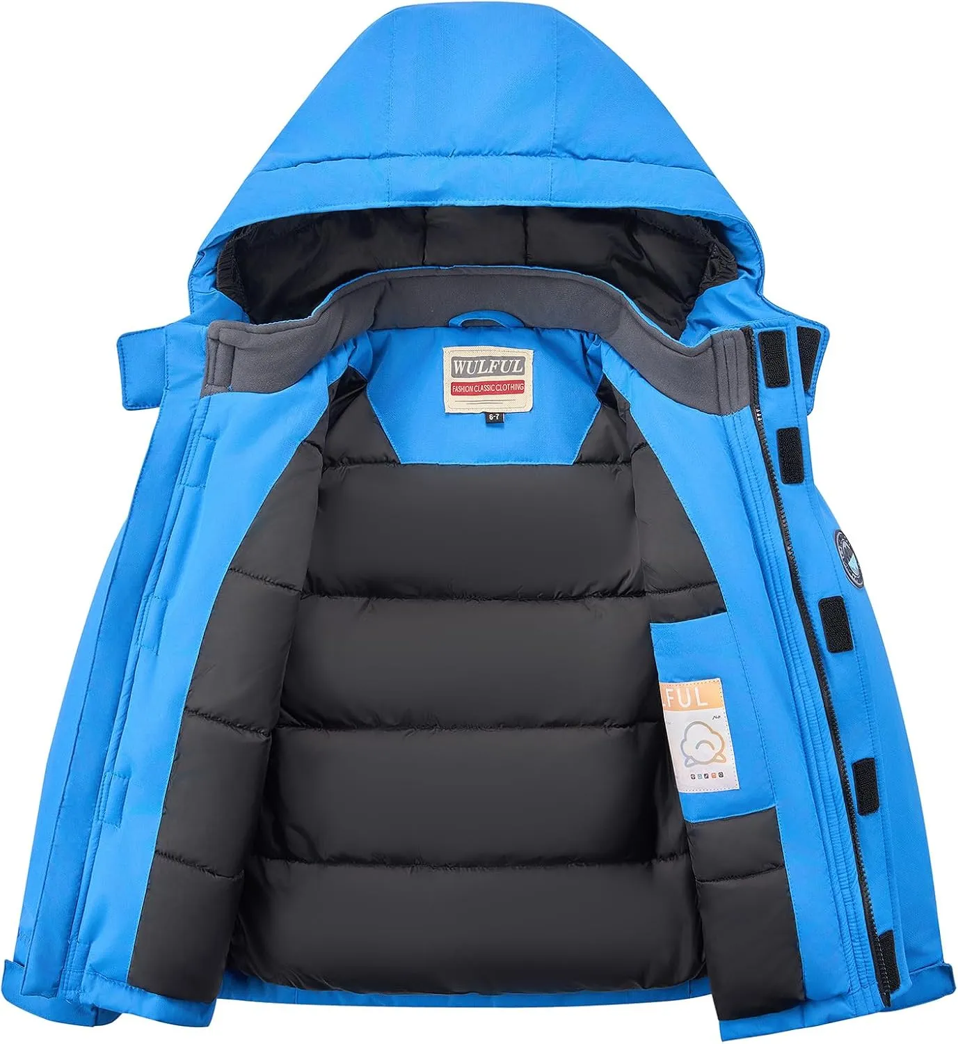 WULFUL Kid's Waterproof Ski Jacket Warm Fleece Hooded Boy's and Girl's Winter Snow Coat Outwear,Windproof RainCoat
