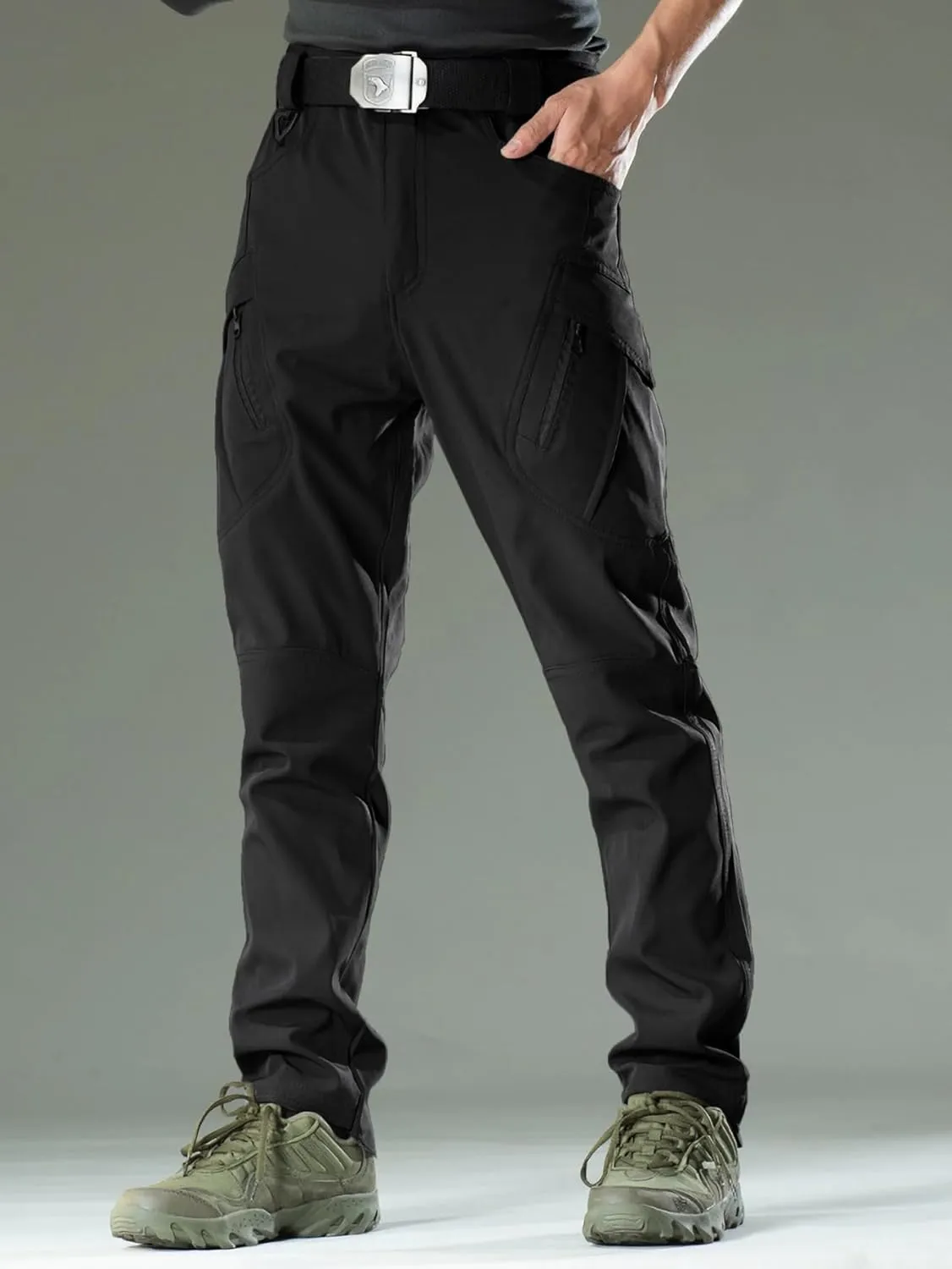 YAXHWIV Men's Hiking Cargo Pants Water Resistant Lightweight Tactical Outdoor Work Pants with Pockets(No Belt)