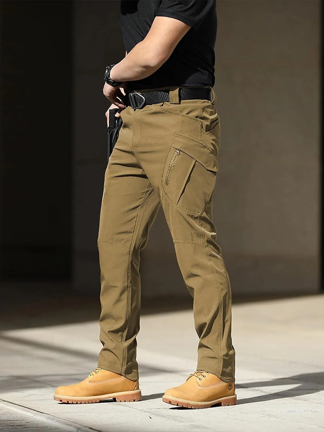 YAXHWIV Men's Hiking Cargo Pants Water Resistant Lightweight Tactical Outdoor Work Pants with Pockets(No Belt)